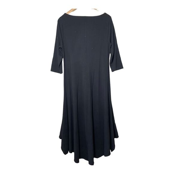 Eileen Fisher Black Dress 3/4 Sleeve V-Neck  Viscose Blend Med Lagenlook - Picture 2 of 5